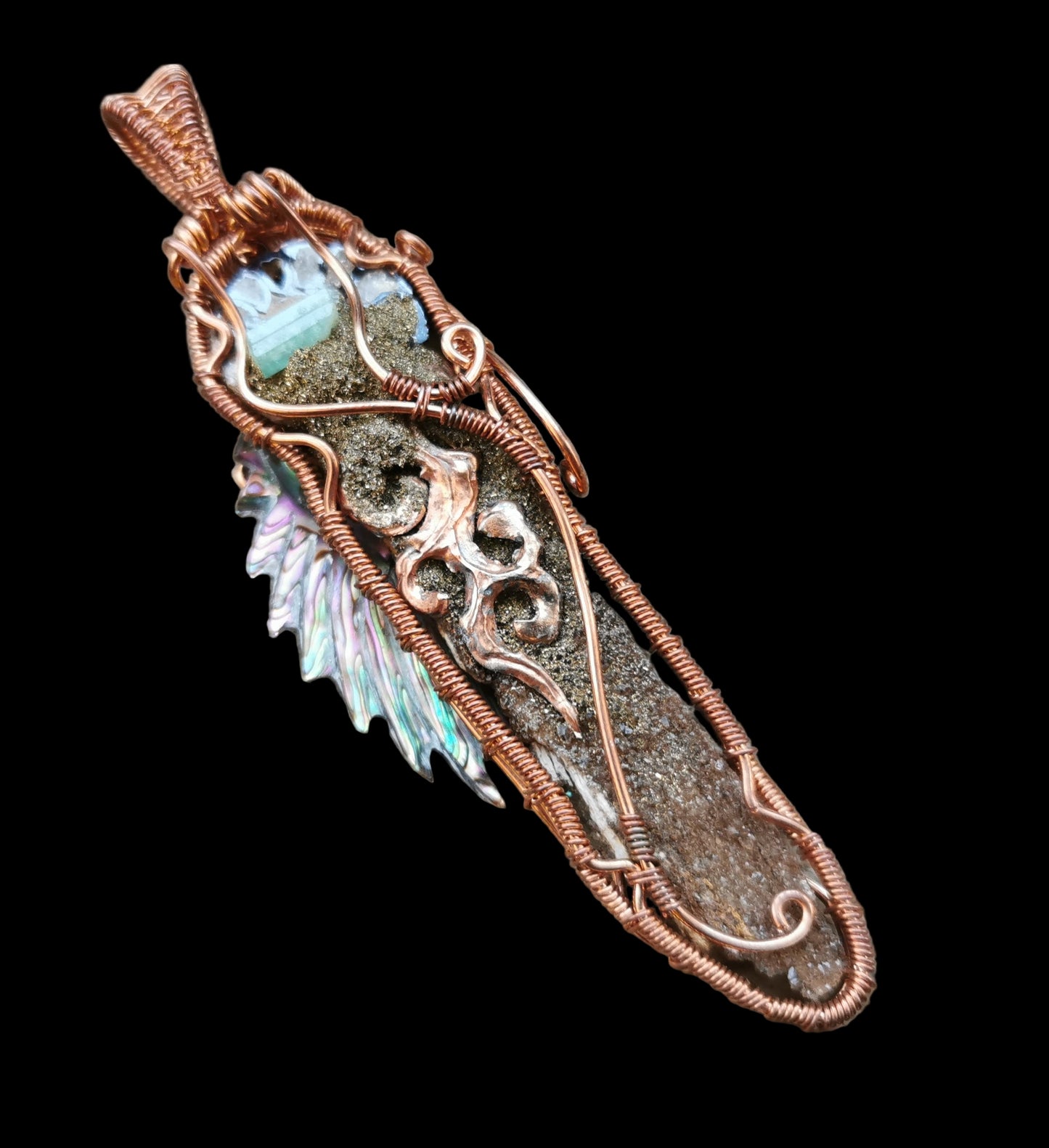 Ref.WW0119 - Javanese petrified wood, abalone shell, gemstones