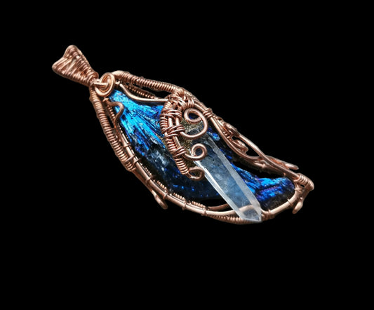 Ref.WW0128 - Black kyanite w/titanium plating, laser quartz