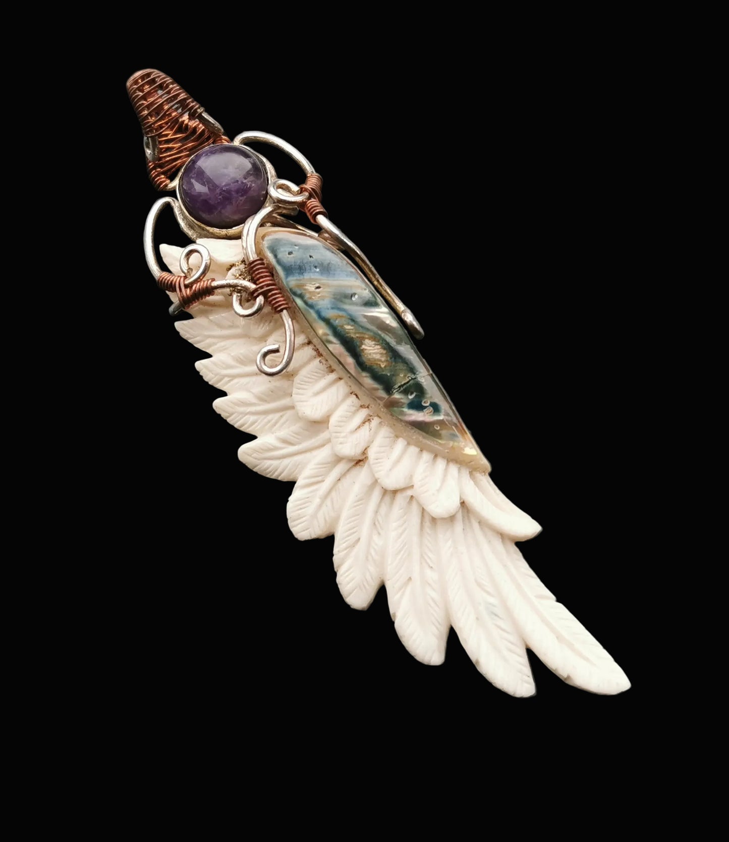 Ref.WW0163 - Amethyst, abalone, feather
